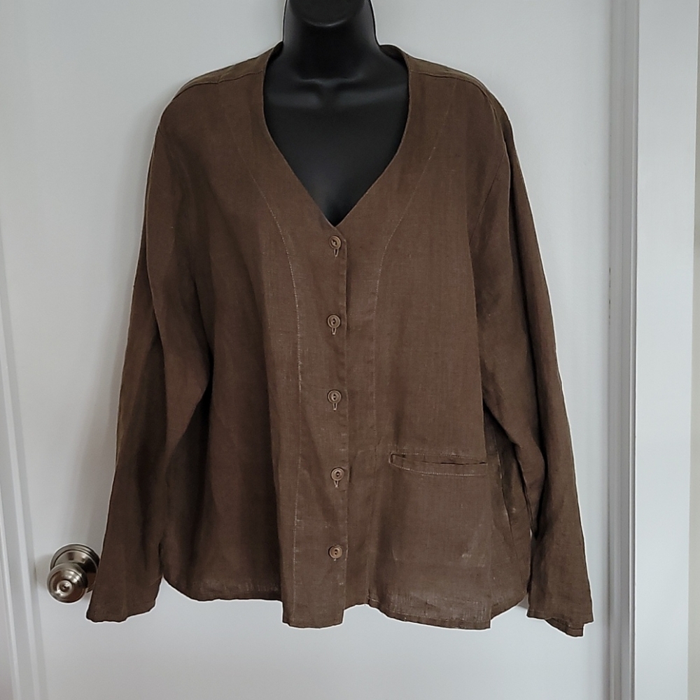 Flax Brown Button-Down Linen Shirt